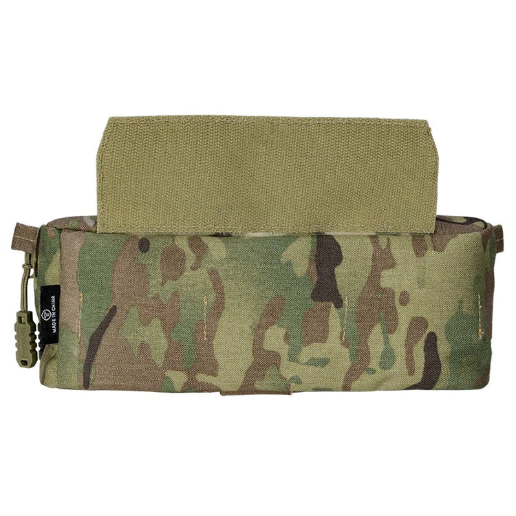 Camouflage pouch with a visible brand logo on a white background