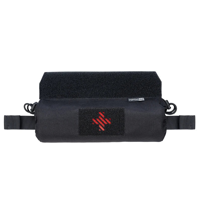 Black tactical pouch with red logo on a white background