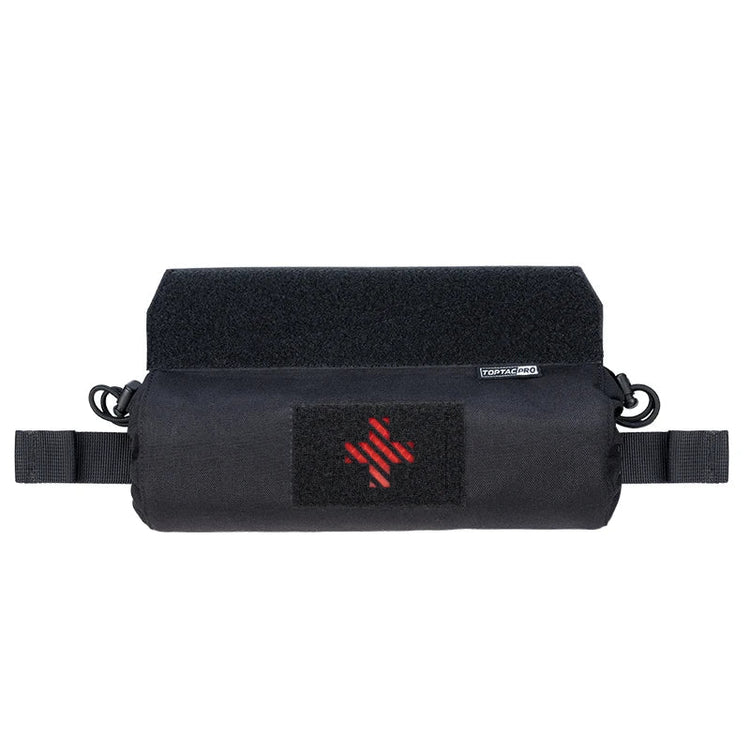 Black tactical pouch with red logo on a white background