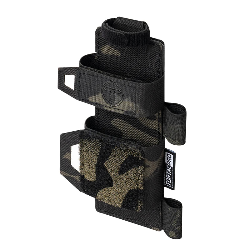 Black tactical pouch with camouflage accents on a white background