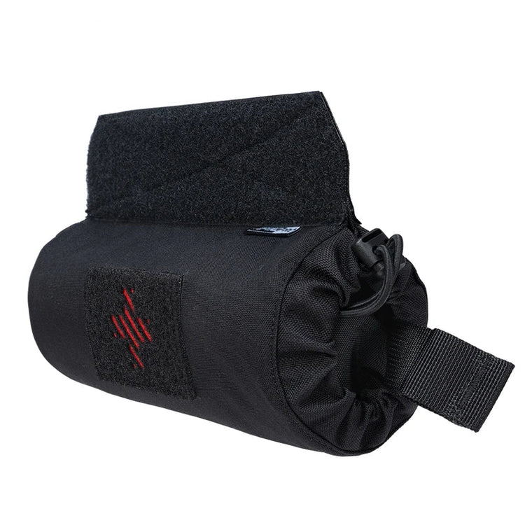 Black tactical pouch with red logo on a white background