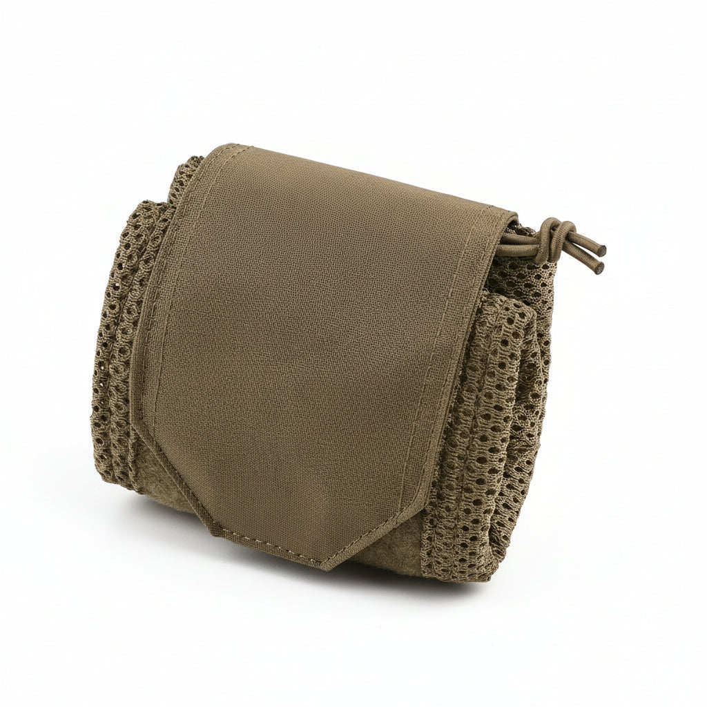 A brown Mesh Dump Pouch with a foldable design on a white background