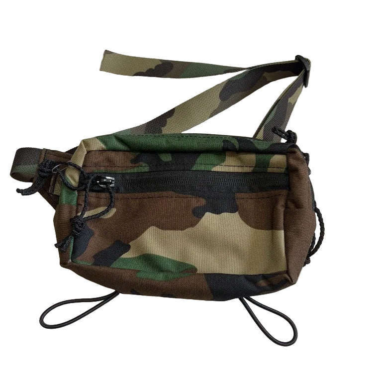 Woodland Camouflage Crossbody Waist Bag Fanny Pack on a white background