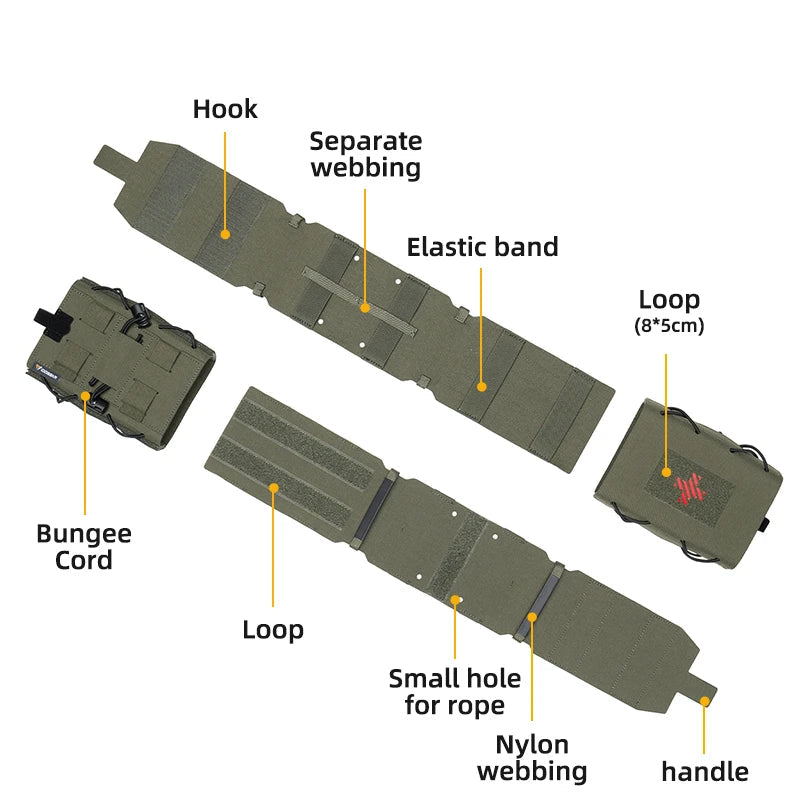 Green belt with labeled components on a white background.