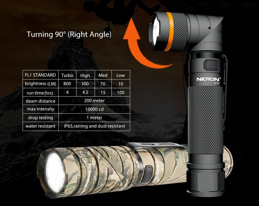 90 degree rechargable flashlight 90 Degree LED Flashlight | Outdoor Rechargeable Torch